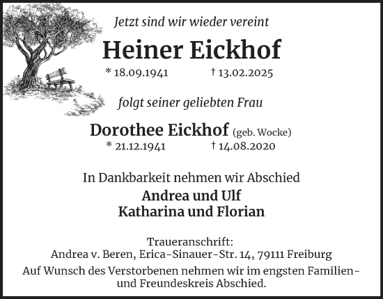 Traueranzeige von Heiner Eickhof von Hamburger Abendblatt