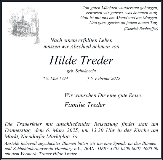 Traueranzeige von Hilde Treder 