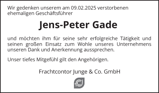 Traueranzeige von Jens-Peter Gade von Hamburger Abendblatt