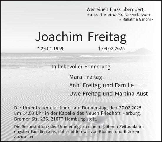 Traueranzeige von Joachim Freitag 