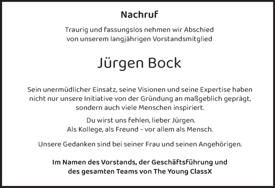 Traueranzeige von Jürgen Bock von Hamburger Abendblatt