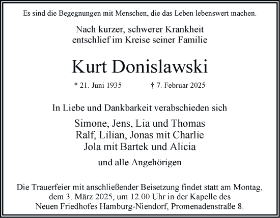 Traueranzeige von Kurt Donislawski 