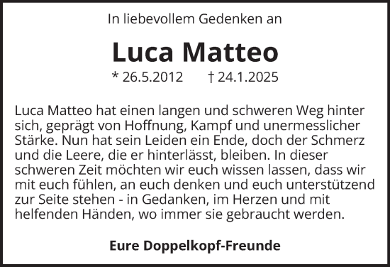 Traueranzeige von Luca Matteo  