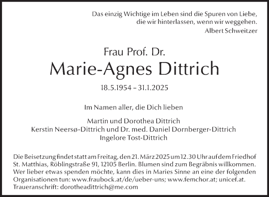 Traueranzeige von Marie-Agnes Dittrich von Hamburger Abendblatt