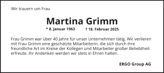 Traueranzeige von Martina Grimm von Hamburger Abendblatt