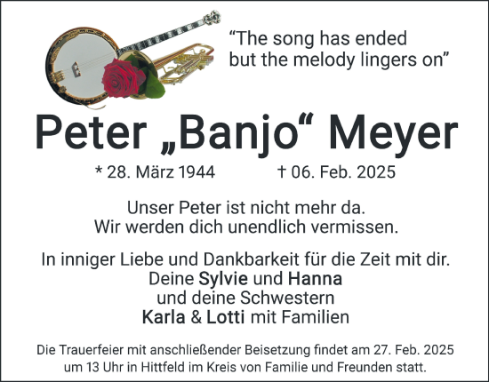 Traueranzeige von Peter Meyer von Hamburger Abendblatt