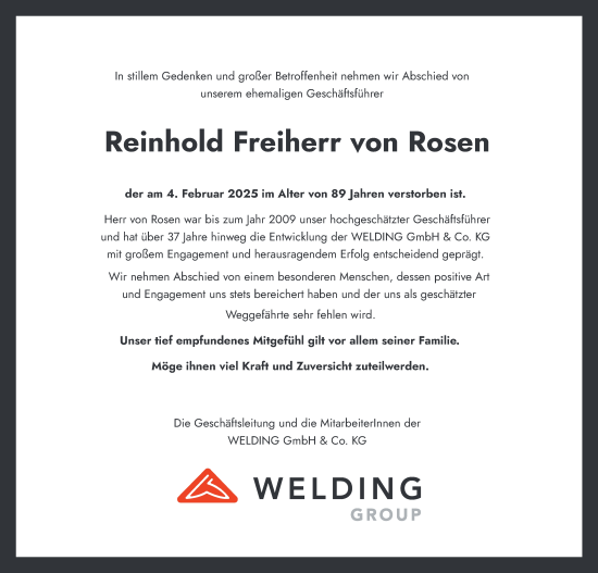 Traueranzeige von Reinhold  Freiherr von Rosen von Hamburger Abendblatt