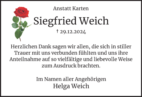 Traueranzeige von Siegfried Weich von Hamburger Abendblatt