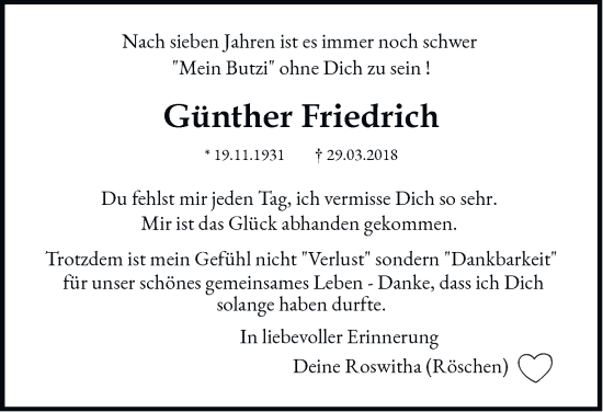 Traueranzeige von Günther Friedrich von Hamburger Abendblatt
