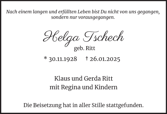 Traueranzeige von Helga Tschech 