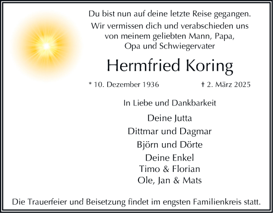 Traueranzeige von Hermfried Koring von Hamburger Abendblatt