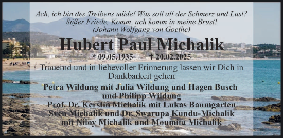 Traueranzeige von Hubert Paul Michalik von Hamburger Abendblatt