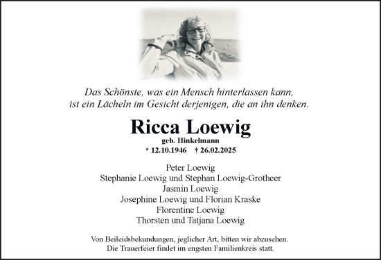 Traueranzeige von Ricca Loewig von Hamburger Abendblatt