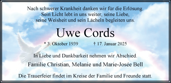Traueranzeige von Uwe Cords von Hamburger Abendblatt
