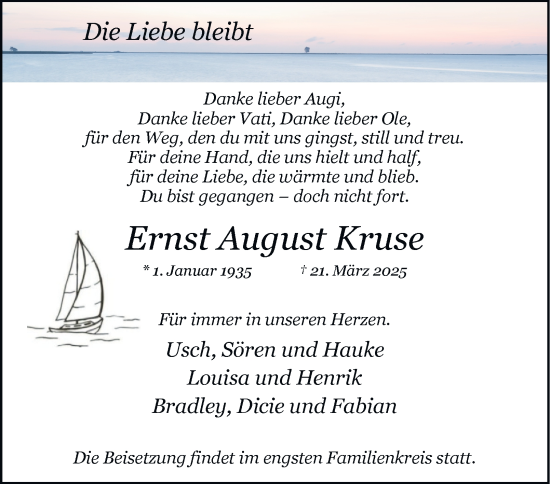 Traueranzeige von Ernst August Kruse 