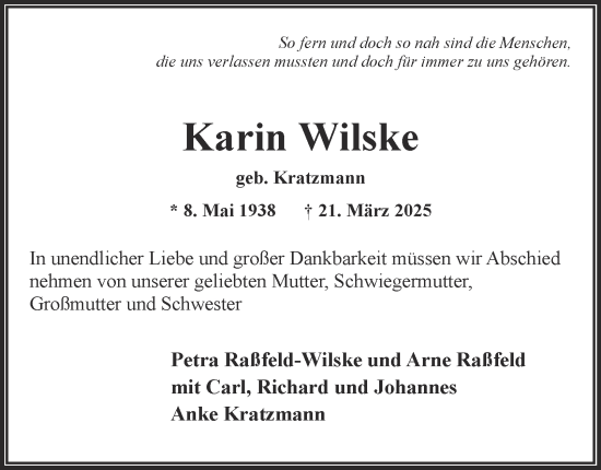 Traueranzeige von Karin Wilske von Hamburger Abendblatt