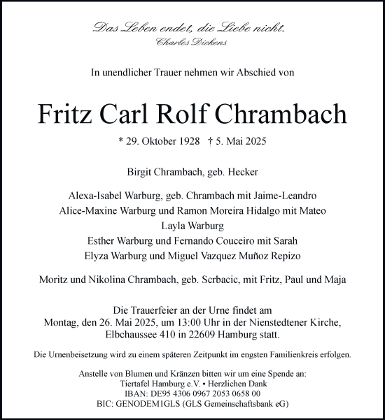 Traueranzeige von Fritz  Chrambach von Hamburger Abendblatt