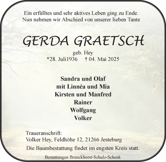 Traueranzeige von Gerda Graetsch 