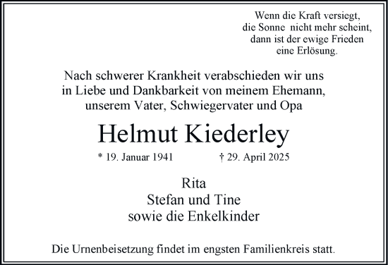 Traueranzeige von Helmut Kiederley 