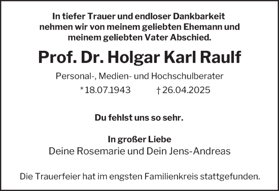 Traueranzeige von Holgar Karl Raulf von Hamburger Abendblatt