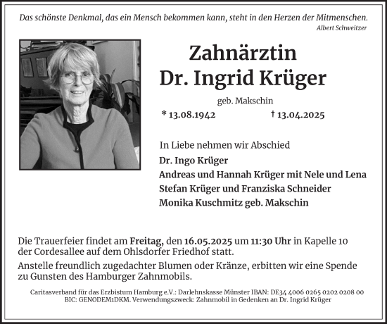 Traueranzeige von Ingrid Krüger von Hamburger Abendblatt