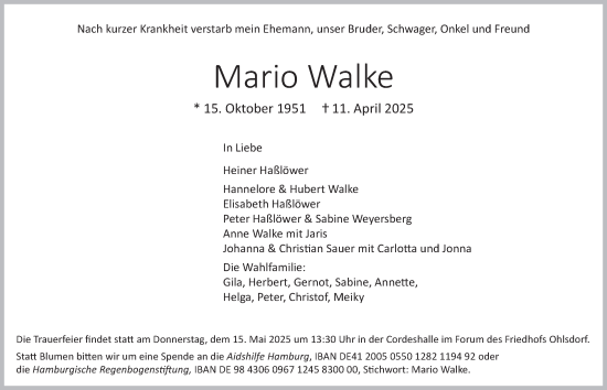Traueranzeige von Mario Walke von Hamburger Abendblatt