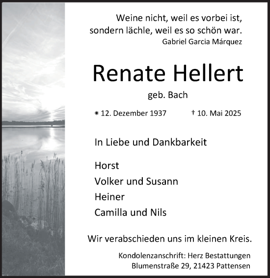 Traueranzeige von Renate Hellert von Hamburger Abendblatt