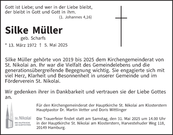 Traueranzeige von Silke Müller von Hamburger Abendblatt