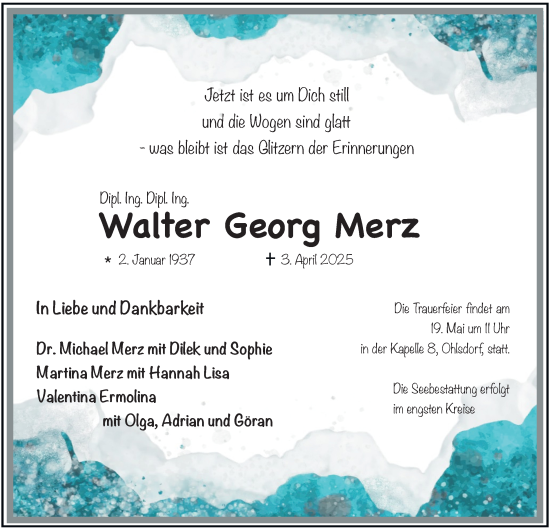 Traueranzeige von Walter Georg Merz von Hamburger Abendblatt