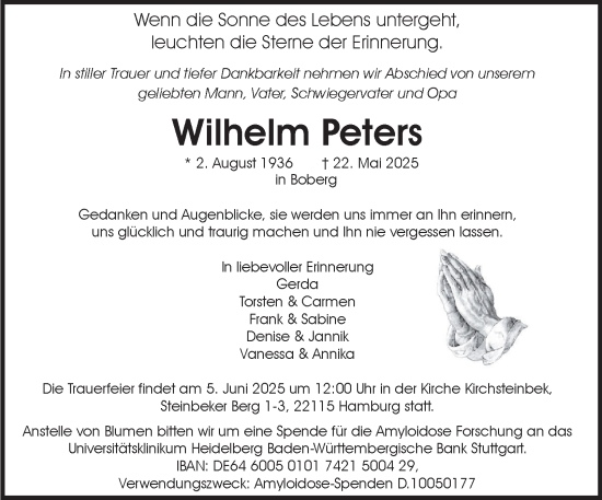 Traueranzeige von Wilhelm Peters von Bergedorfer Zeitung