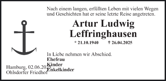 Traueranzeige von Artur Ludwig Leffringhausen 