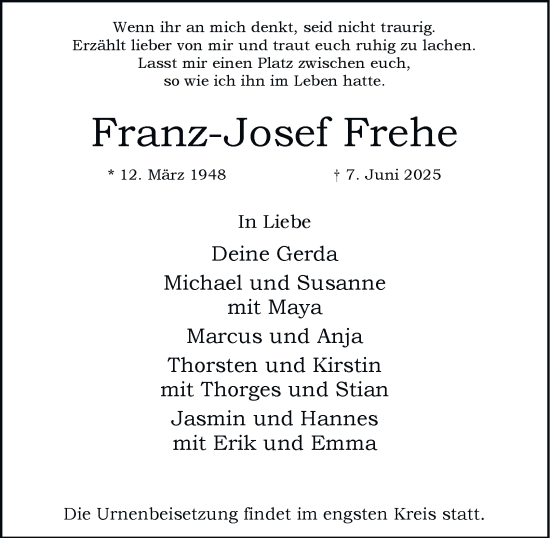 Traueranzeige von Franz-Josef Frehe 