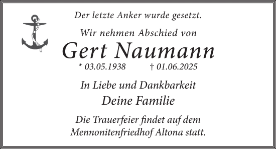 Traueranzeige von Gert Naumann von Hamburger Abendblatt