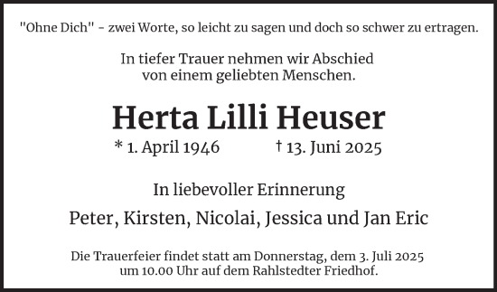 Traueranzeige von Herta Lilli Heuser von Hamburger Abendblatt