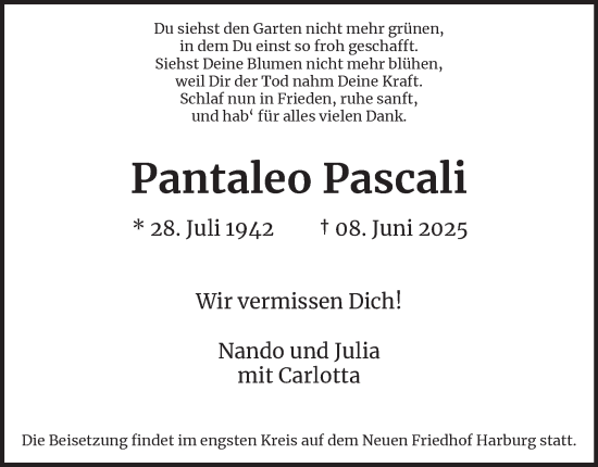 Traueranzeige von Pantaleo Pascali 