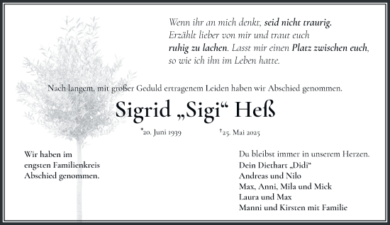 Traueranzeige von Sigrid Heß von Hamburger Abendblatt