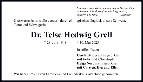 Traueranzeige von Telse Hedwig Grell von Hamburger Abendblatt