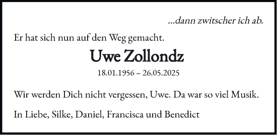 Traueranzeige von Uwe Zollondz von Hamburger Abendblatt
