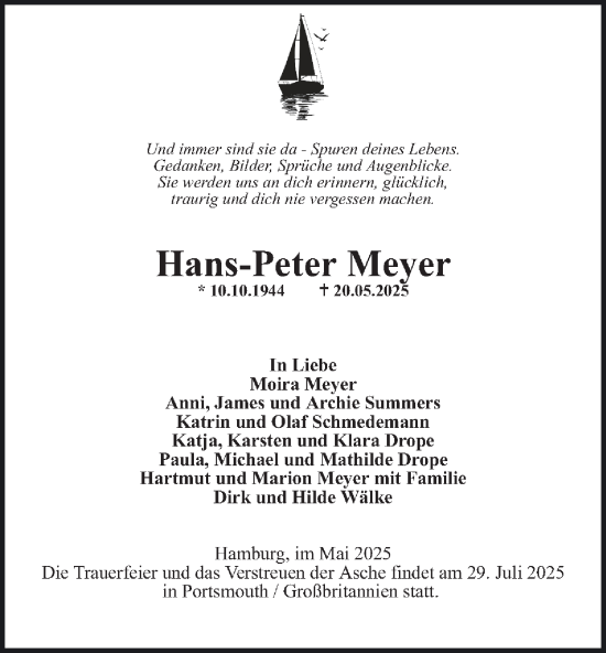 Traueranzeige von Hans-Peter Meyer von Elbe Wochenblatt