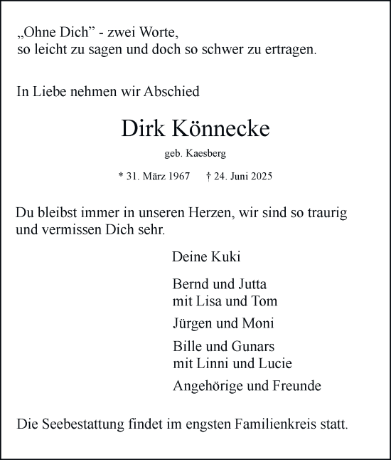 Traueranzeige von Dirk Könnecke von Hamburger Abendblatt