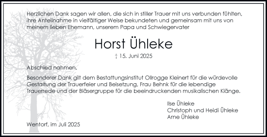 Traueranzeige von Horst Ühleke von Bergedorfer Zeitung