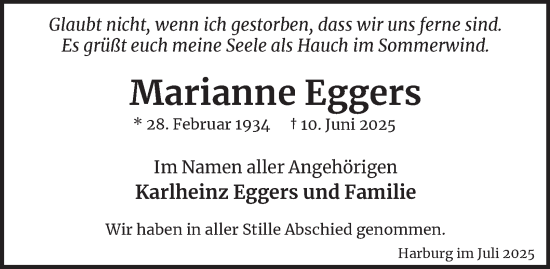 Traueranzeige von Marianne Eggers 