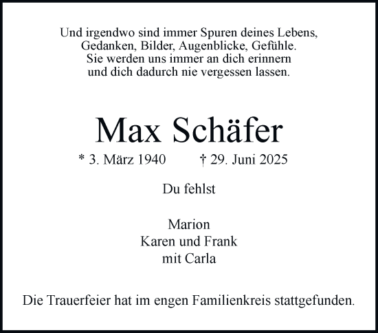 Traueranzeige von Max Schäfer von Hamburger Abendblatt