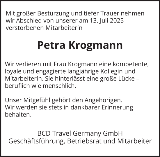 Traueranzeige von Petra Krogmann von Hamburger Abendblatt