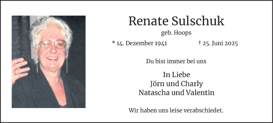 Traueranzeige von Renate Sulschuk 
