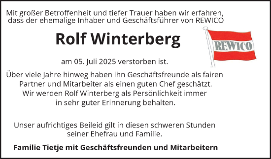 Traueranzeige von Rolf Winterberg von Hamburger Abendblatt