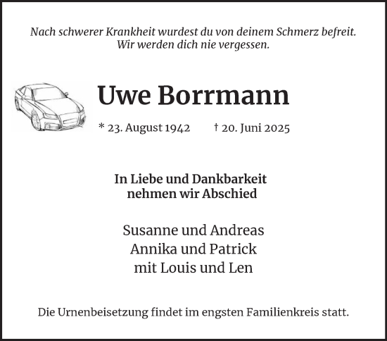 Traueranzeige von Uwe Borrmann 