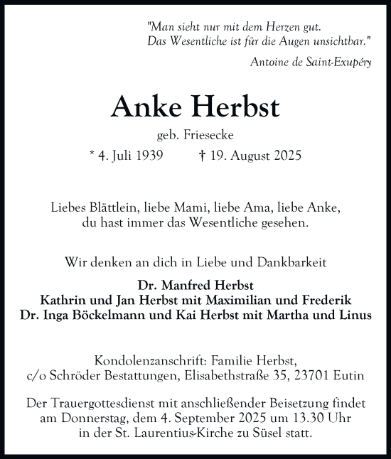 Traueranzeige von Anke Herbst 