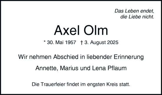 Traueranzeige von Axel Olm von HA Regio Pinneberg