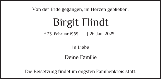 Traueranzeige von Birgit Flindt von Hamburger Abendblatt